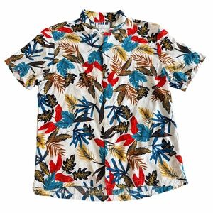 Denim & Flower White Short-Sleeve Tropical Print Shirt - Red Blue Yellow Brown
